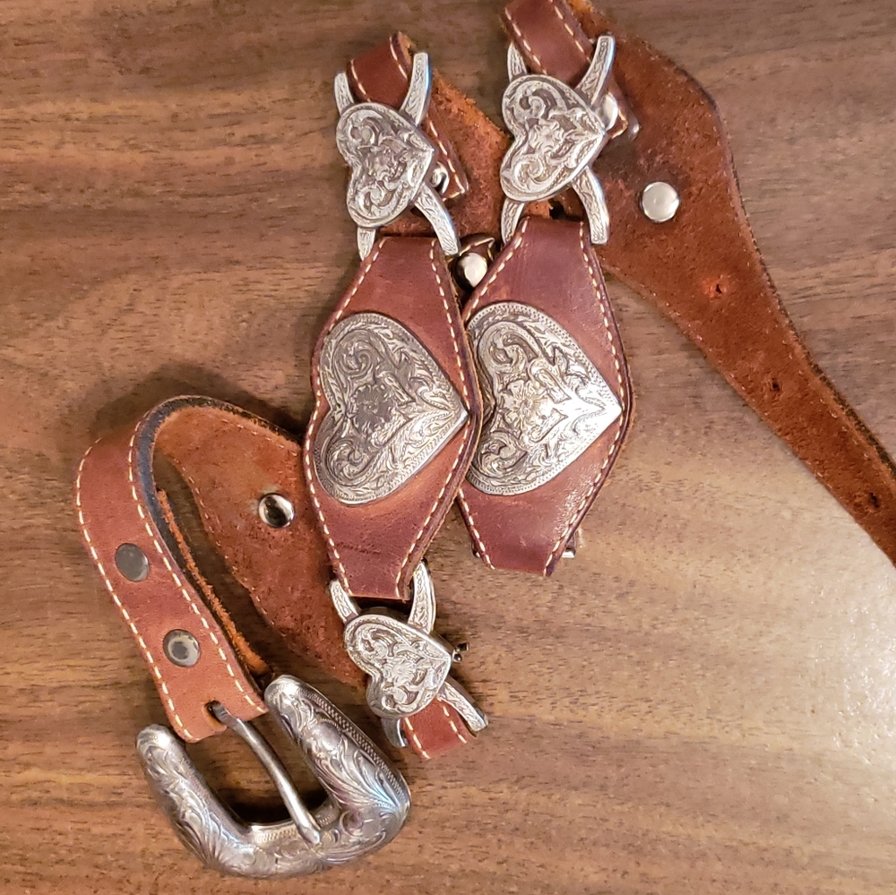 Vintage leather western heart belt